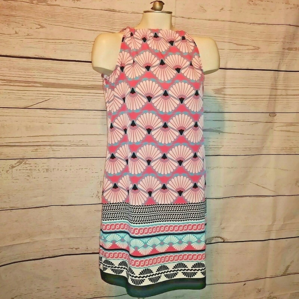 Crown & Ivy Shell Fan Print Halter Tie Dress Pink